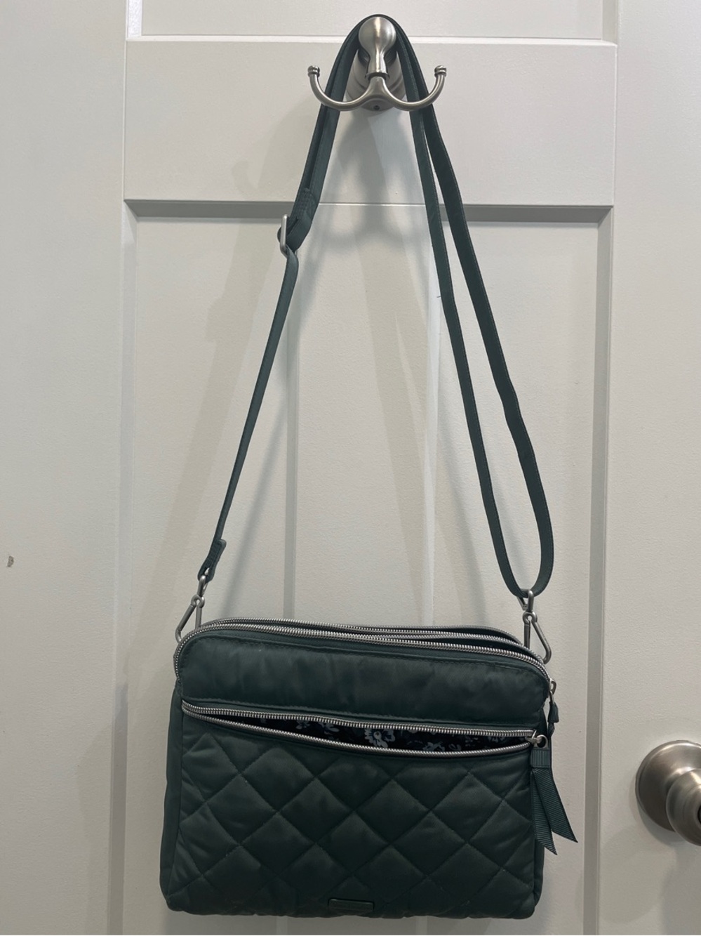 Vera Bradley Quilted Crossbody Bag in Olive green triple compartment
